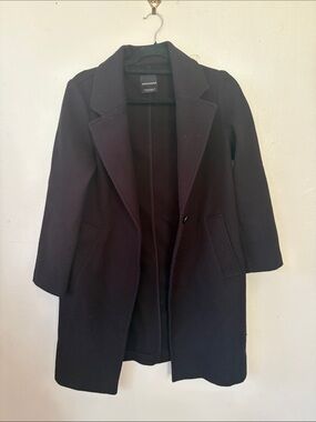 stradivarius Black Wool-Blend Pea Coat